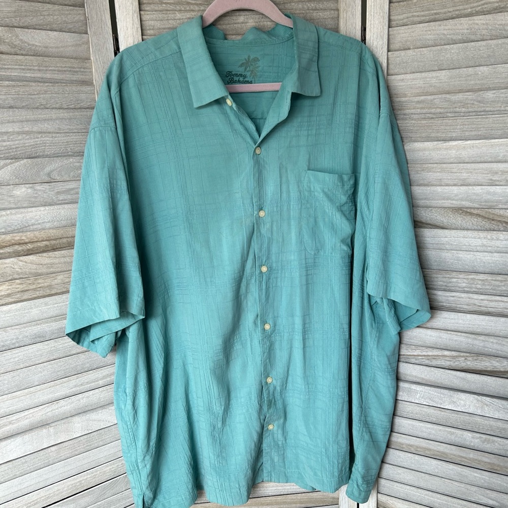 TOMMY BAHAMA Weekend Tropics Tobago Blue Jacquard Silk Button Camp Shirt 2XB